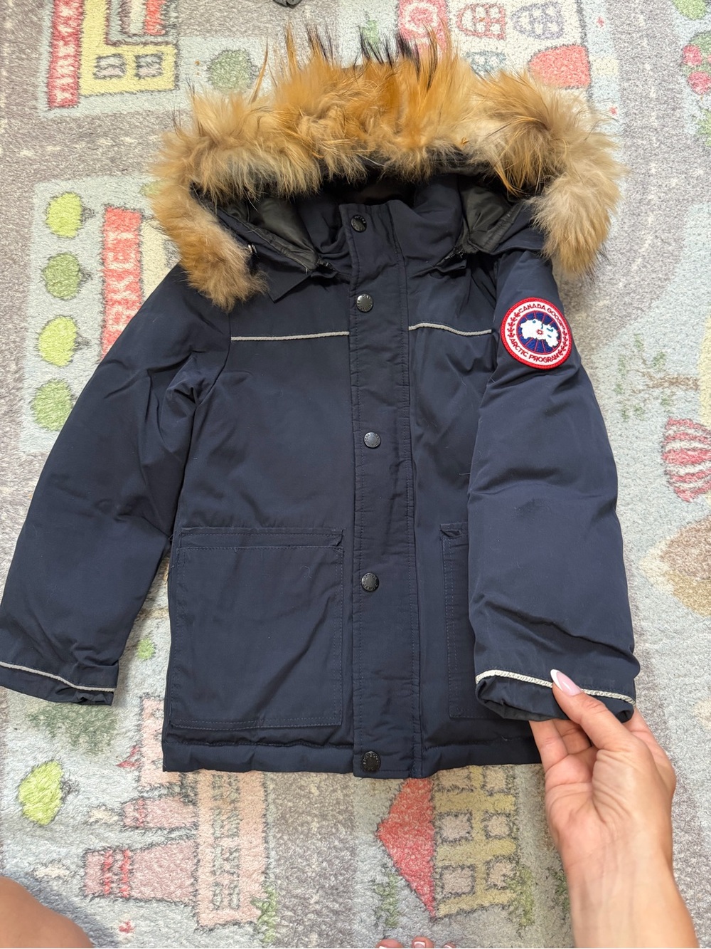 Canada Goose Navy Kids Parka with Brown Fur Trim Hood
